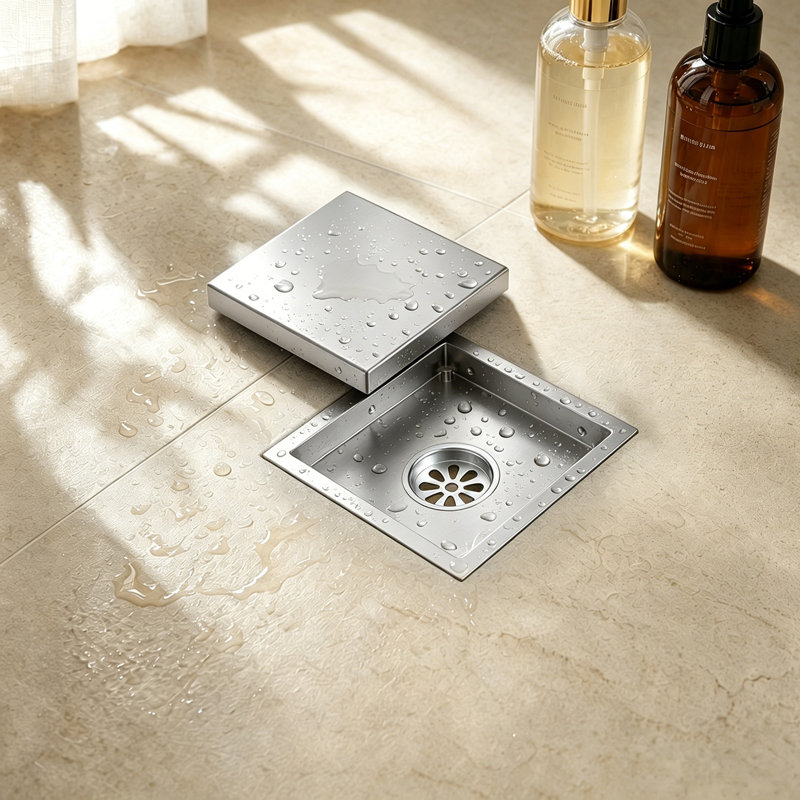 5.9" Square Shower Drain, Brushed Nickel