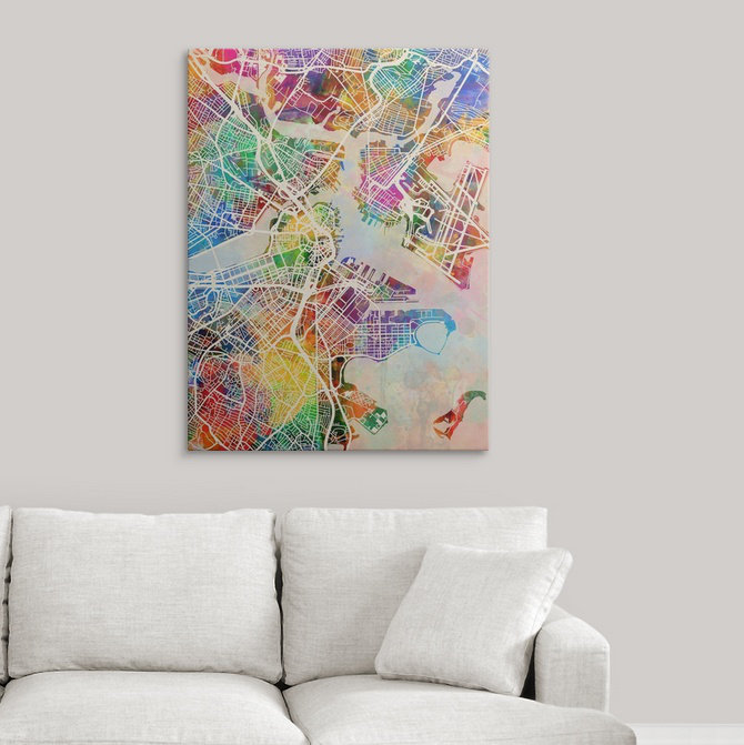 «Boston Massachusetts Street Map» par Francy, impression, H 48 po x l 36 po x P 1,5 po, Toile