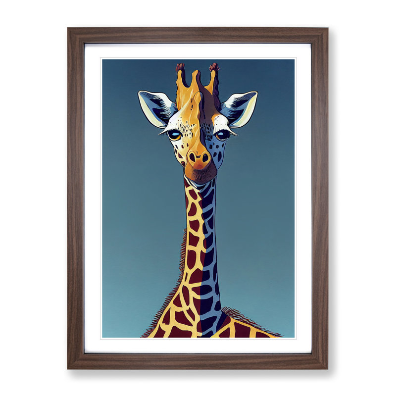 Giraffe Cartoon - Wall Art, 46cm H x 34cm W x 2cm D, Walnut Framed