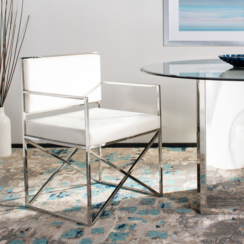 Velvet Armchair, White, Silver