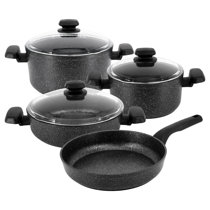 Korkmaz Vintage Cookware Set | 5 Pcs Nonstick Pot Set with Lid | Mixed  Granite Casserole Set with Bronze Stay Cool Stainless Steel Handles |  Cooking