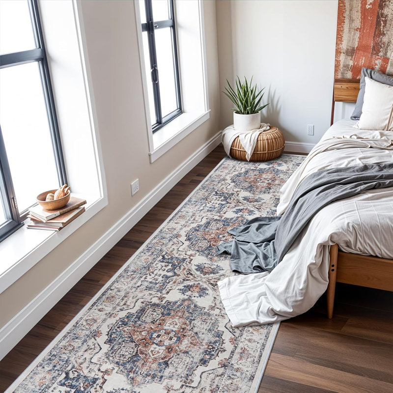 Wide Hallway Rug: Vintage Washable Soft for Living Room Bedroom Water Resistant Carpet with Non-Slip Backing for Entry Kitchen Dining Room Thin Bathroom Floor Mat(Brick)
