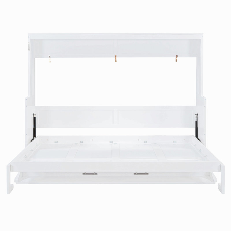 Lit escamotable avec élévateur hydraulique et bureau, Blanc, Queen