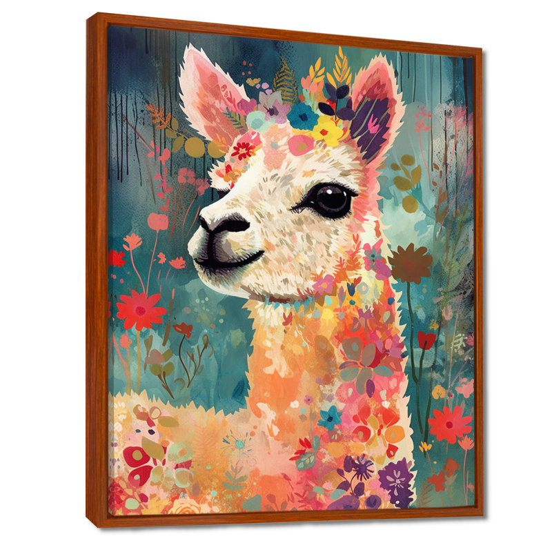 Fleur souriante, alpaga - Art mural alpaga, H 20 po x l 12 po x P 1 po, Cadre flottant brun