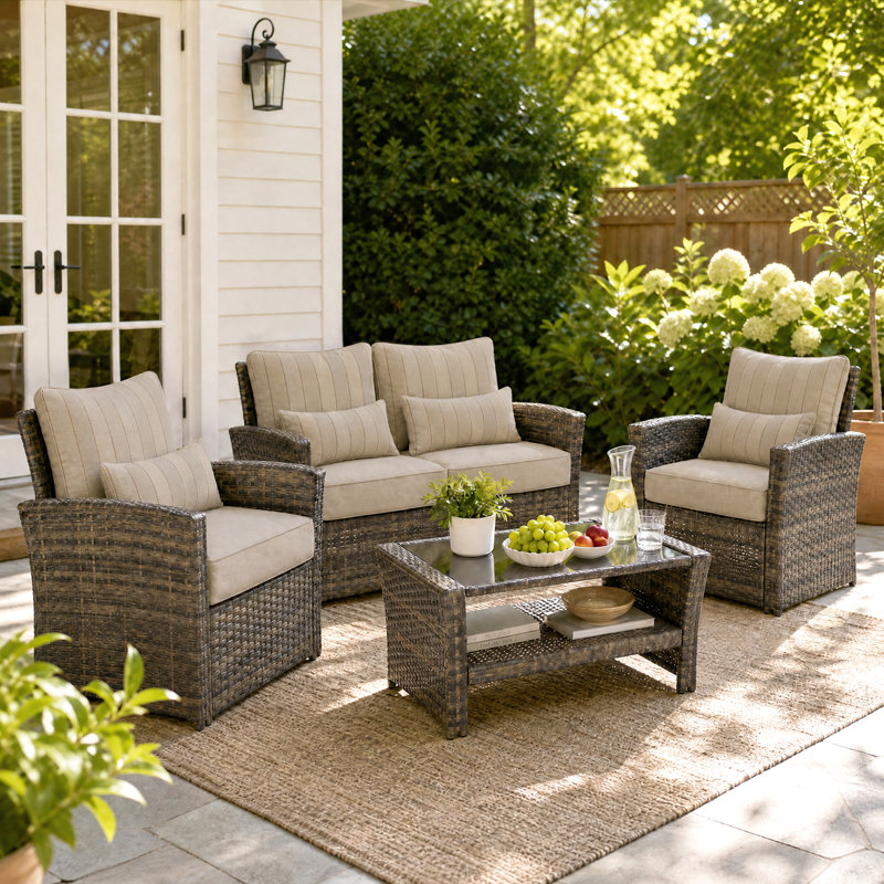 Aoodor Outdoor Seat/Back Cushion, 23" W x 25.6" D, Brown Striped