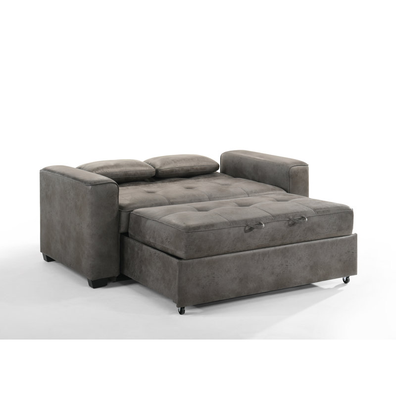 Kridia 77'' Faux Leather Reclining Sleeper Sofa, Stone Faux leather, Full