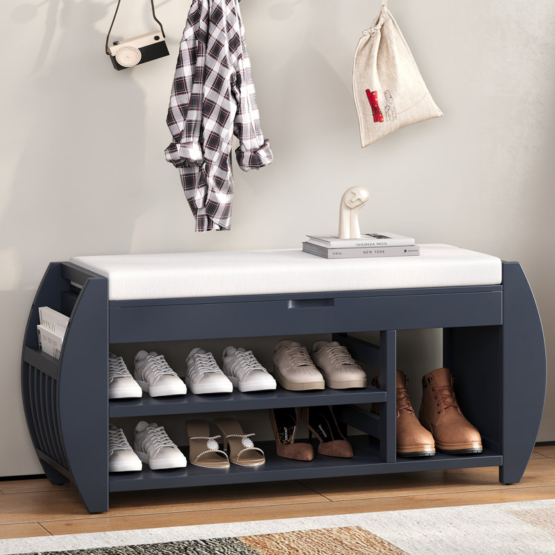 Banc de rangement en tissu, H 38,1 po x l 42 po x P 13 po, Marine antique