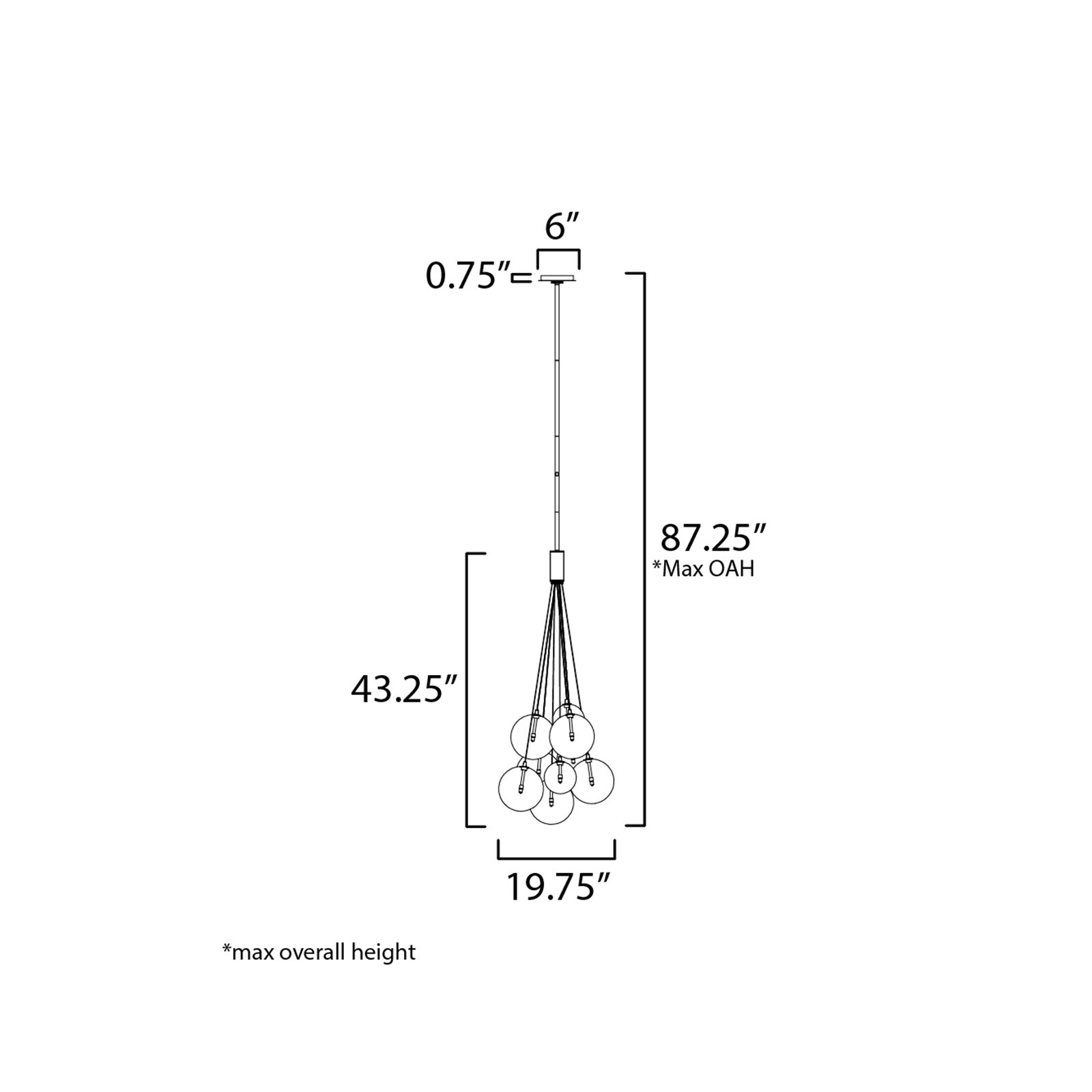 Alhowra 9 Light Glass Steel Dimmable Pendant, Matte Black, White