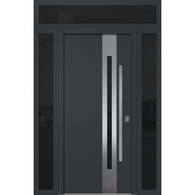 Modern Exterior Entry Steel Door 36in x 80in - Inox S2 with Sidelights and Transom