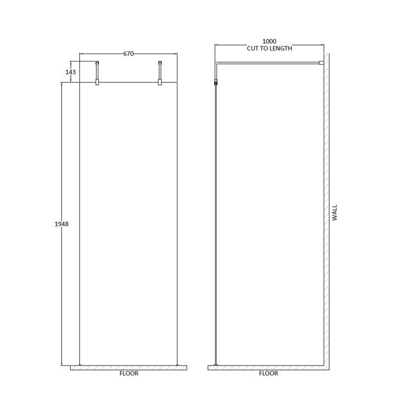 Brushed Brass Wetroom Screens Frameless Wet Room Glass Screens with Clear Glass, 195cm H x 70cm W