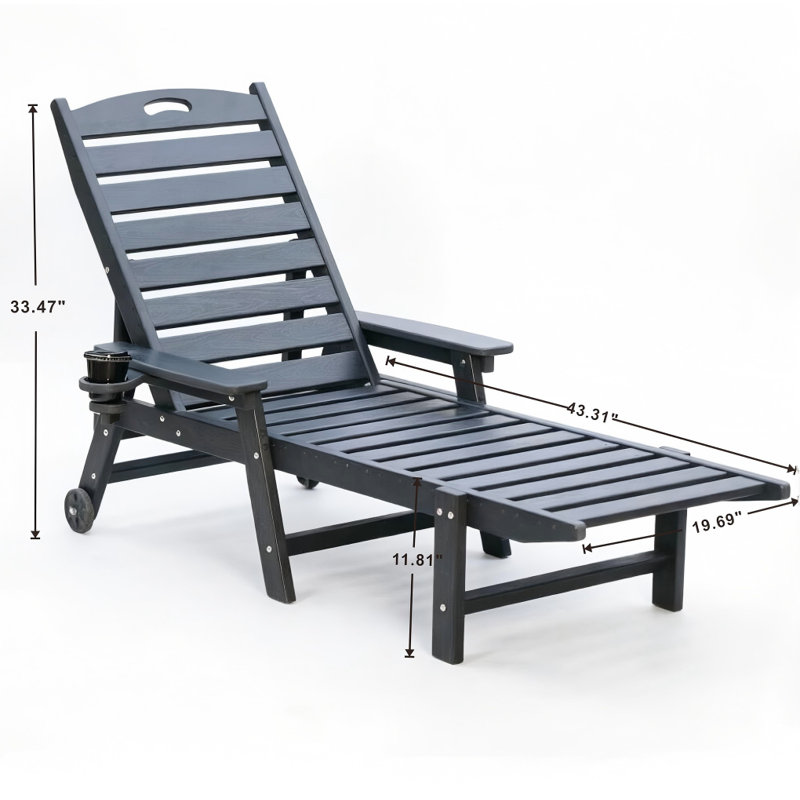 HDPE Chaise Lounge Chair Outdoor, Pool Lounge Chairs With 4-Position Adjustable Backrest, Supports Up To 400 LBS For Patio Poolside Deck Beach Backyard (Grey)