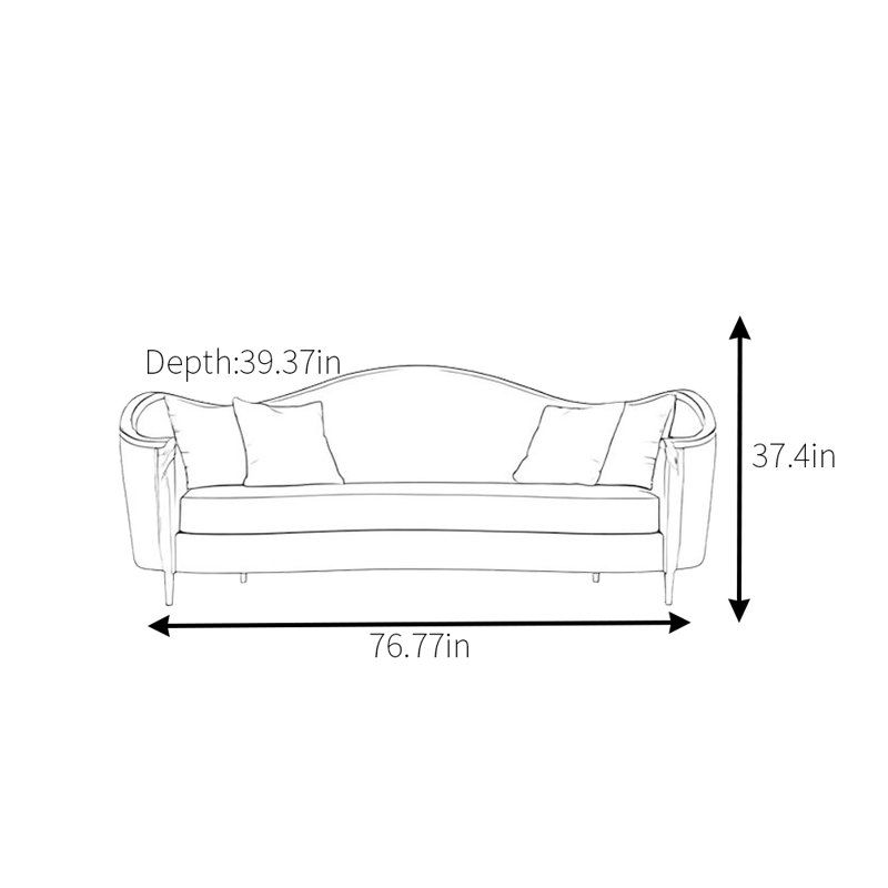 Canapé moderne en bois massif courbé, 2, H 37,4 po x l 76,77 po x P 39,37 po