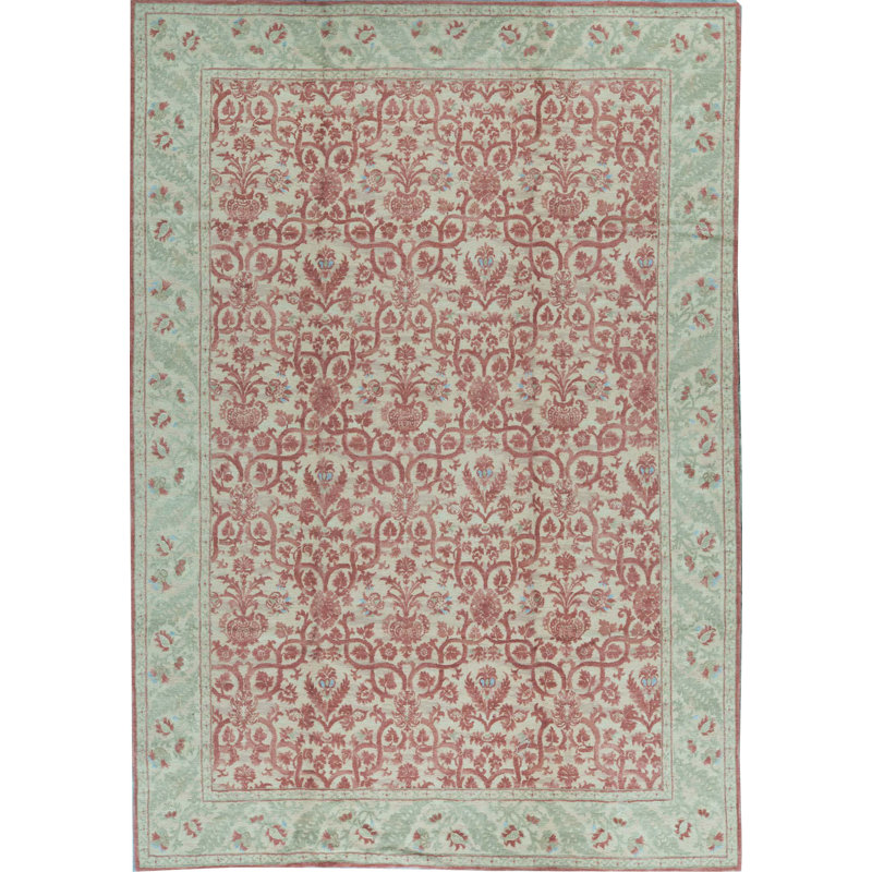 Tapis brun et vert de haute qualité noué à la main