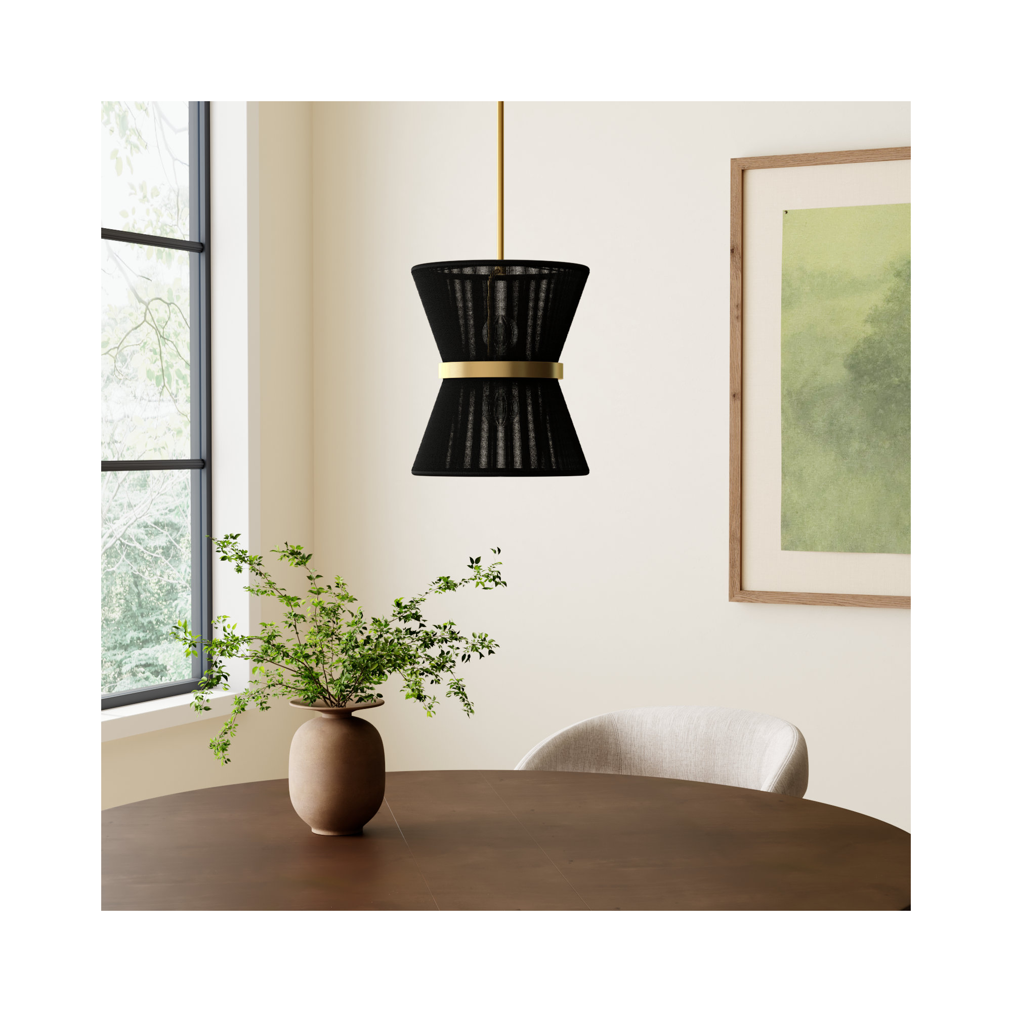 Claretta 2-Light Metal Single Pendant with Cotton Shade, Black