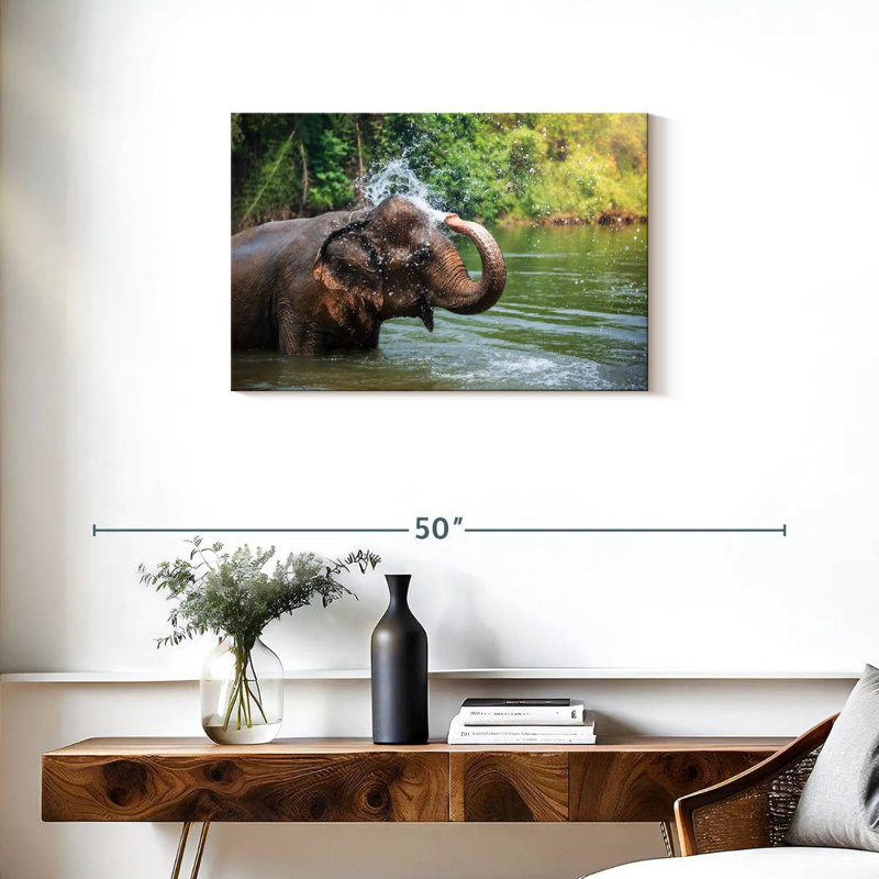 Elephant Throws Water, 20" H x 30" W