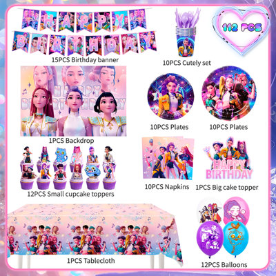 K Pop Birthday Party Supplies,112 Pcs K Pop Birthday Decorations