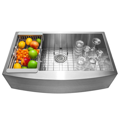 Farmhouse Apron Front 33-in x 20-in Brushed Stainless Steel Single Bowl Kitchen Sink -  AKDY, KS0310