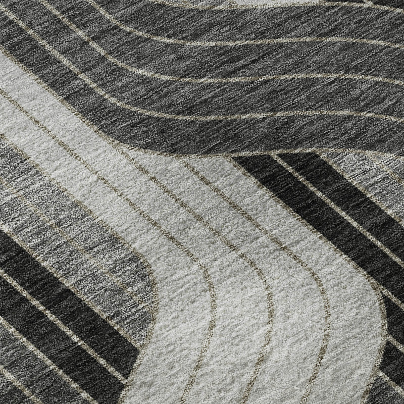 Premium Machine Washable Mayfield AMF2422 Striped Rug, 8' x 10', Black