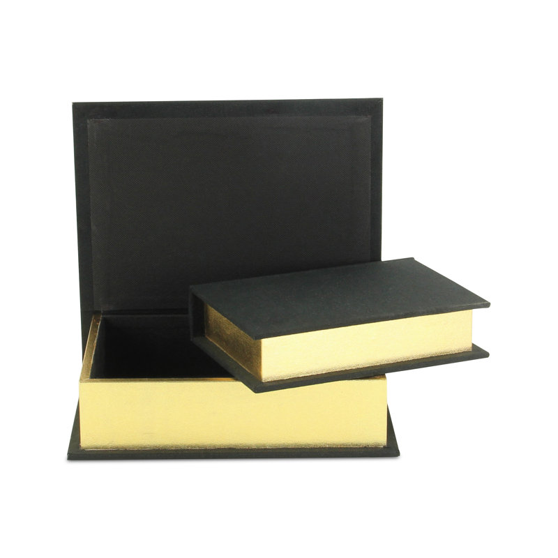 Black Fabric Lidded Book Box Set with Gold Accents