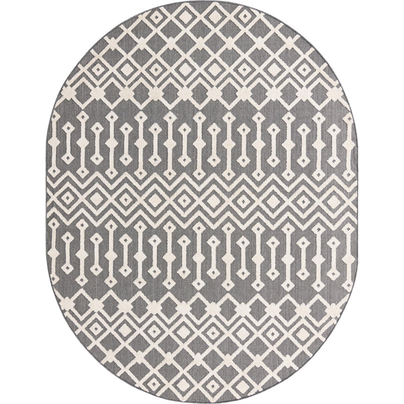 Tapis de couloir contemporain de couleur beige et gris Britnie, Ovale 5 pi 3 po x 8 pi