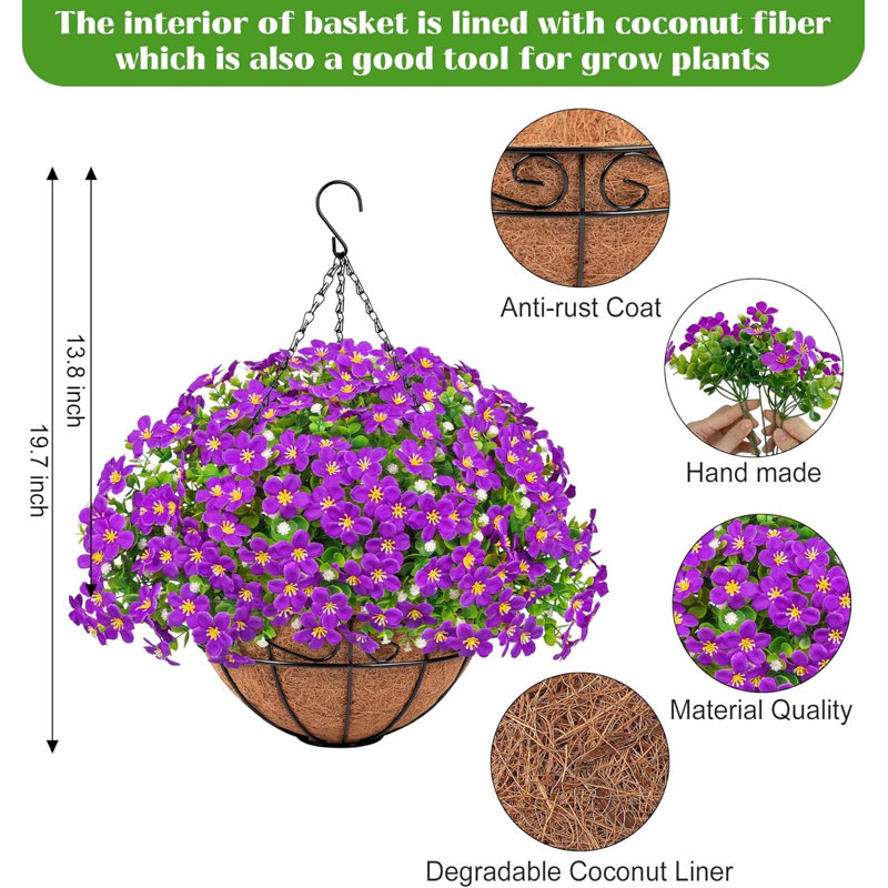 Plantes suspendues artificielles avec panier, Mauve