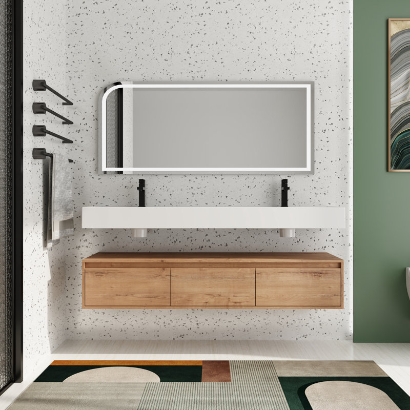Meuble-lavabo double 60 po avec plateau en résine
