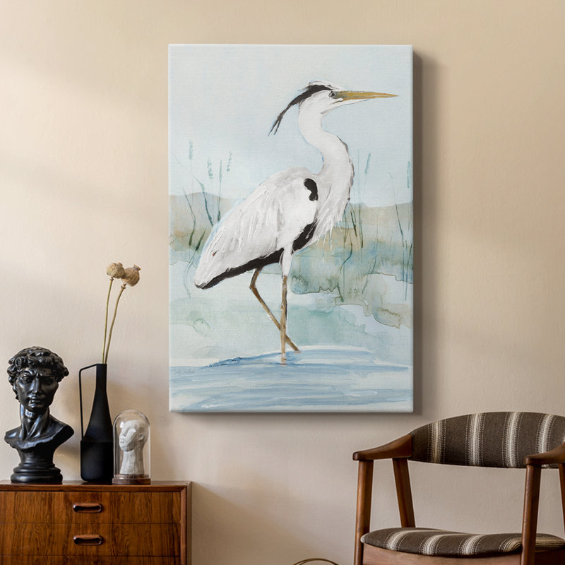 Héron sur fond bleu I - galerie sur mesure, H 60 po x l 40 po