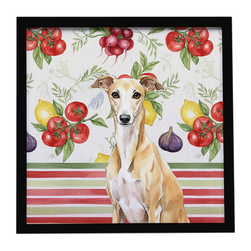 «Fawn Whippet Légumes», impression sur métal encadrée, Fauve