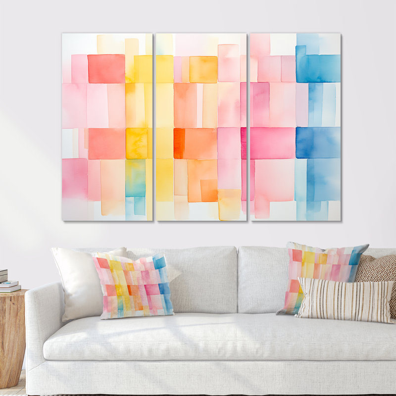 Paster Color Cubes Patterns III - art mural géométrique, Toile tendue, H 40 po x l 61 po x P 1 po
