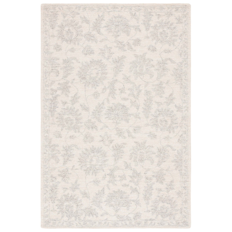Allegonda Ebony Hand Tufted Wool/Cotton Oriental Rug in Ivory/Grey, Rectangle 6' x 9'