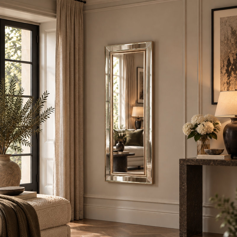 Abbate Venetian Bevelled  Accent Wall Mirror, 136cm H x 44.5cm W, Silver
