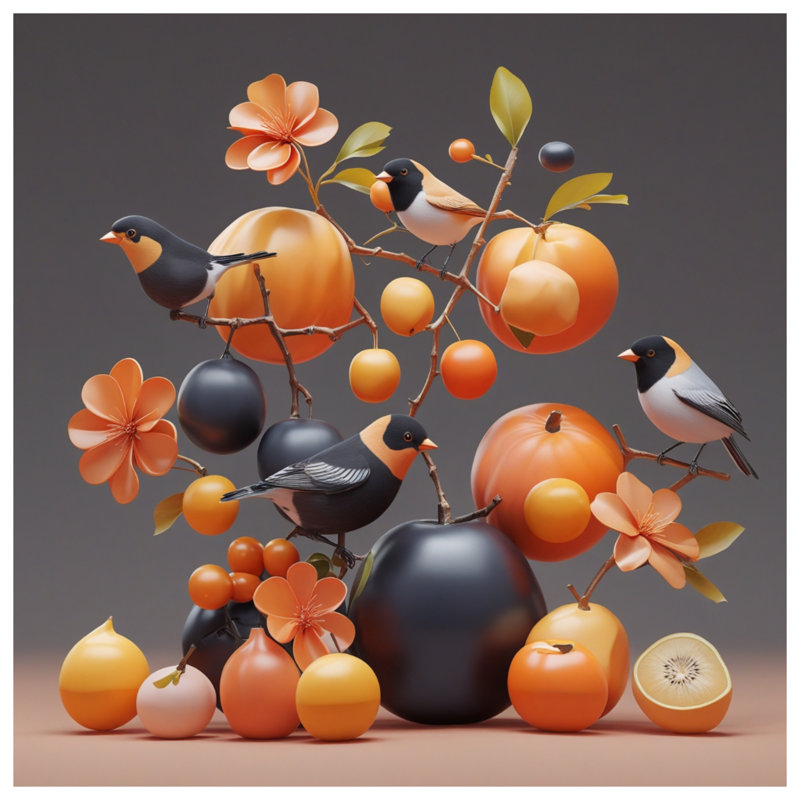 Édredon oiseaux et fruits orange, Très grand lit