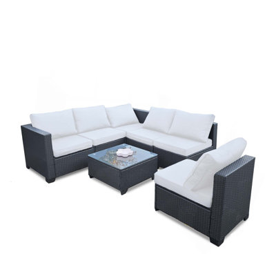 Ensemble de table 7 pièces avec fauteuil en rotin PE