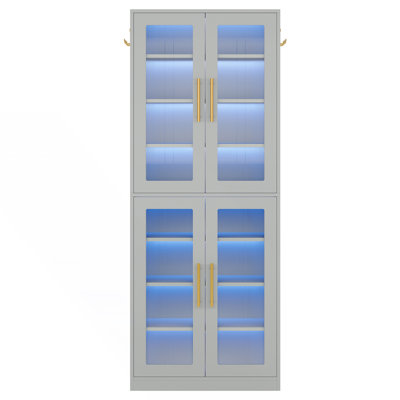 Bibliothèque avec portes, armoire de rangement à DEL et 8 tablettes réglables