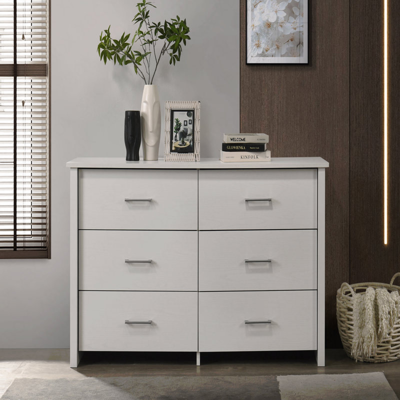 6-Drawer Dresser, 57"W  With Silver Handles, White
