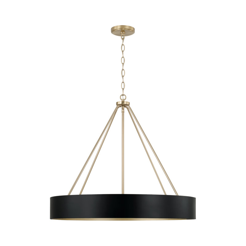 27.50"W x 24.25"H 4-Light Modern Circular Metal Chandelier, Matte Brass/Black