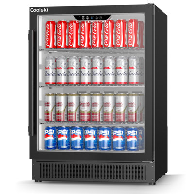 24 Inch Beverage Refrigerator And Cooler, 180 Cans Under Counter Beverage Fridge With Glass Door For Home Bar Kitchen, Etl, Doe, Nsf Approved on Fridge.com