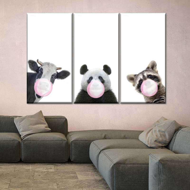 «Funny Animal Three Funny Animals», ensemble de 3 pièces sur toile par Emma P, H 20 po x l 33 po x P 1,25 po