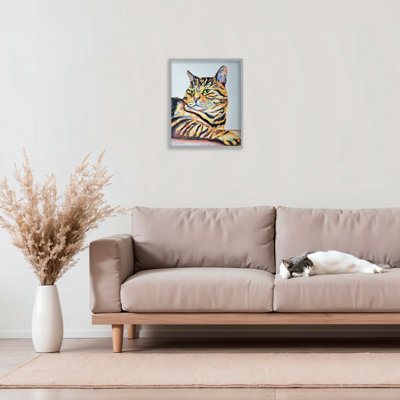 Striped Orange Cat Pose Framed Giclee, design by Tatiana Roberts