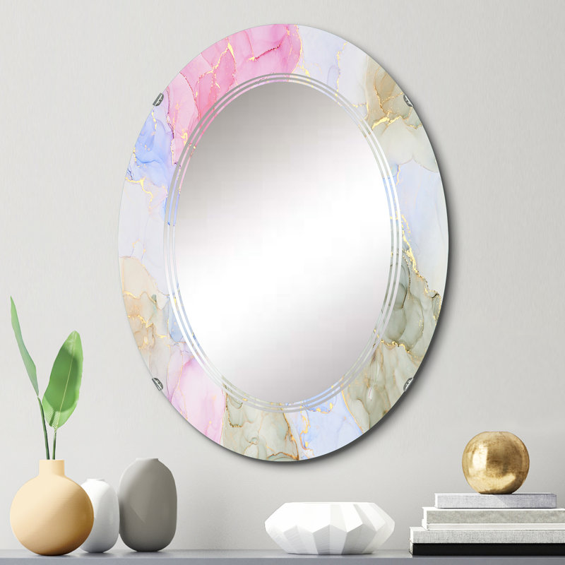 Mauve et bleu luxe abstrait fluide Art VI - miroir mural moderne, 30 po x 20 po
