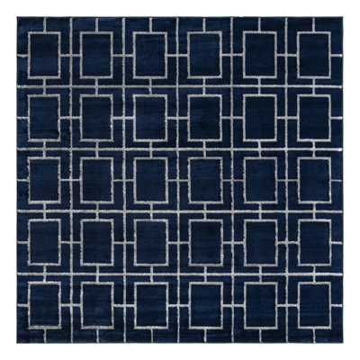 Glam Navy Blue Silver Area Rug