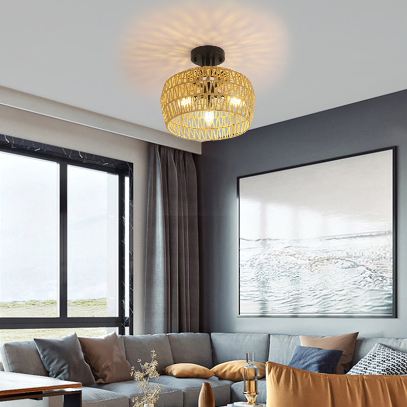 Boho Rattan 3-Light  Semi Flush Mount  (Bulb Not Include)