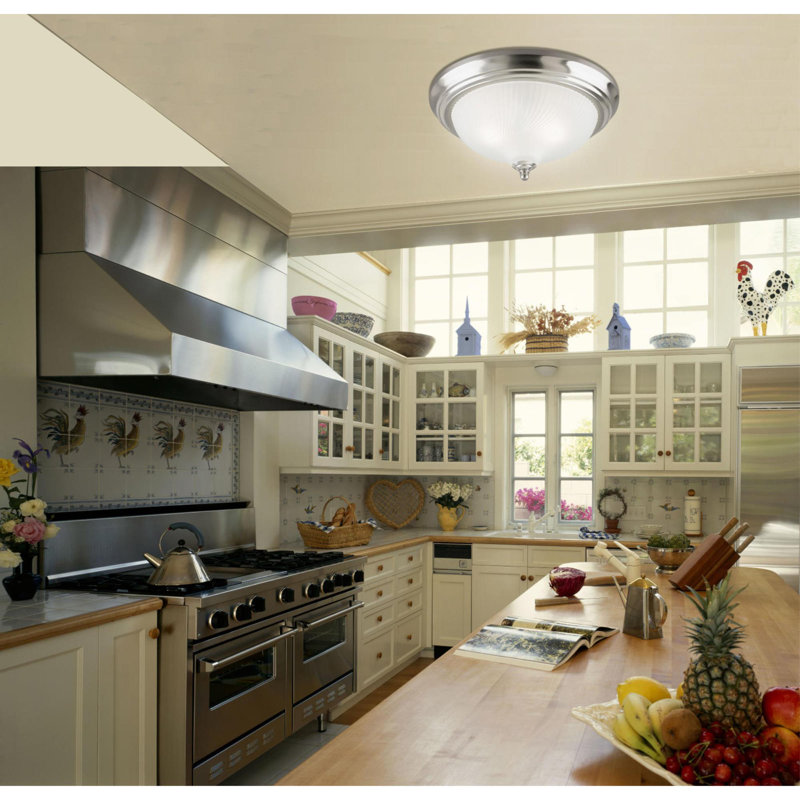 Plafonnier encastré 13 po 2 lumières Aurelia, Nickel brossé
