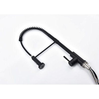 Robinet de cuisine rétractable noir mat, fabriqué en acier inoxydable, buse rotative à 360 °, deux réglages de débit d'eau pour robinet à ressort fonctionnel noir