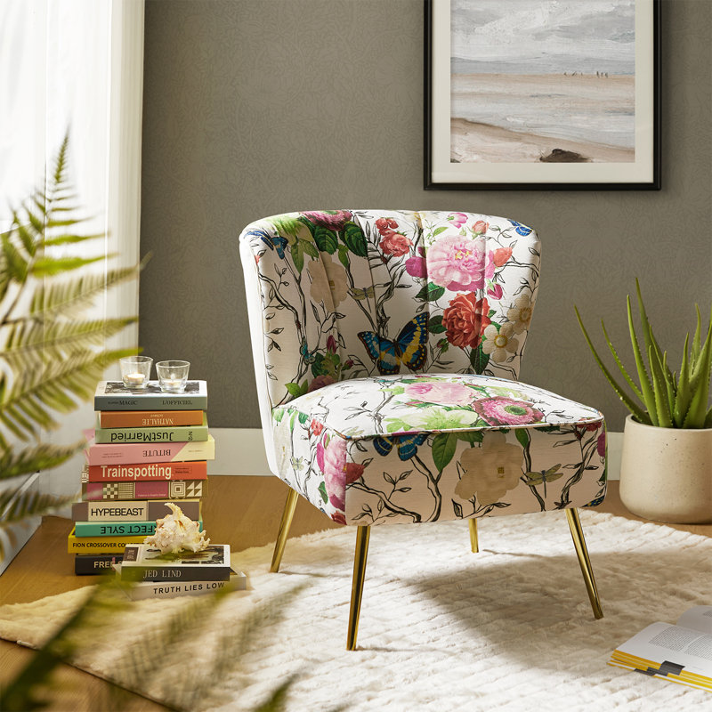 Amata Wooden Upholstery Armless Accent Chair, Ivory