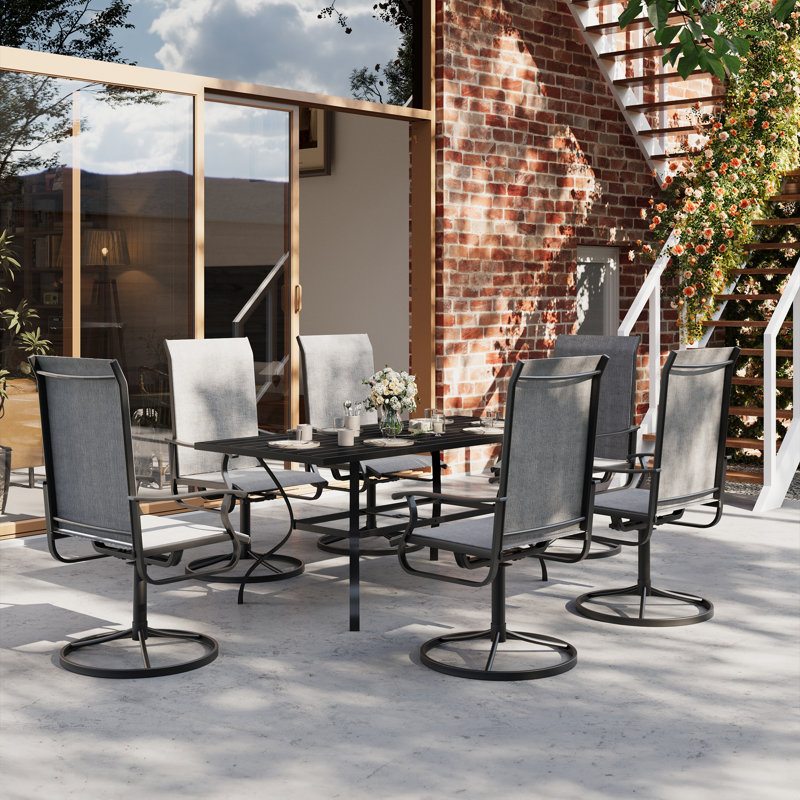 7-Piece Iron Outdoor Dining Set, Light Gray