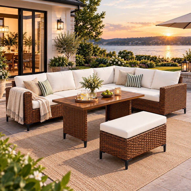 Taloga 6 - Person Patio Conversation Set with Cushions, Beige