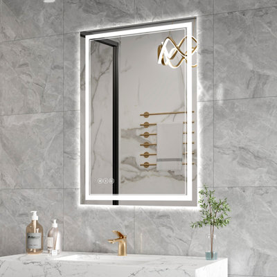 Dimmable Tri-Color LED Bathroom Mirror with Anti-Fog, Front & Back Light, IP44 Rated