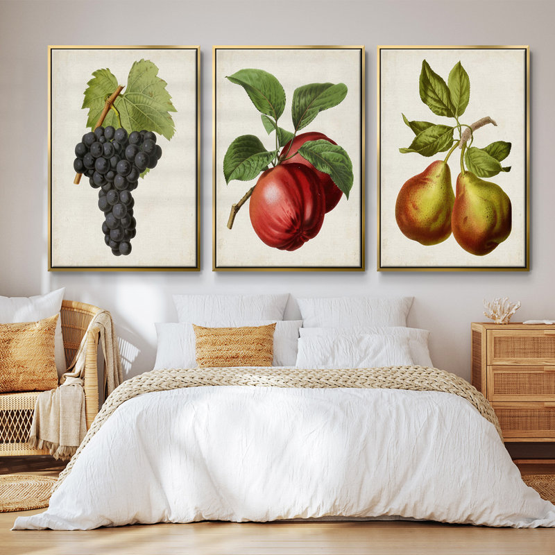 Antique Fruit VFramed, ensemble de 3 toiles tendues, H 40 po x l 78 po, Or