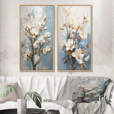 Ensemble de salon art mural bleu et blanc Magnolias